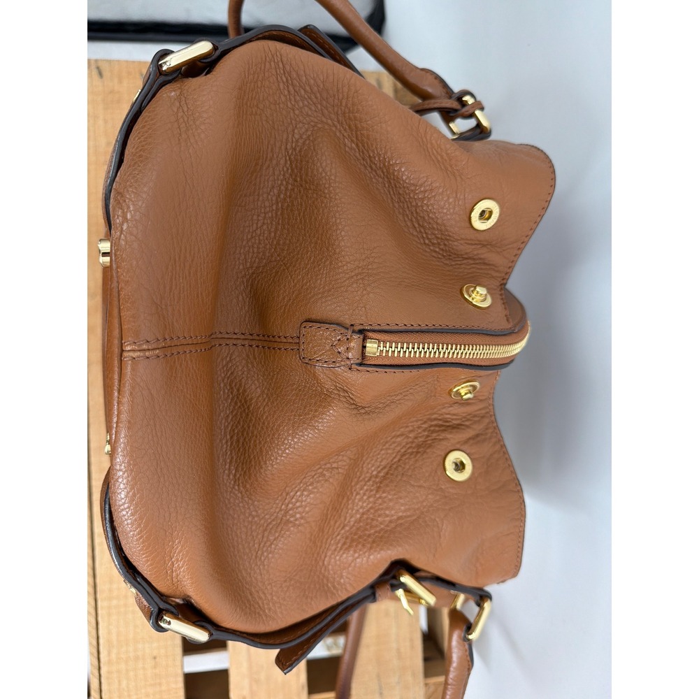 Michael Kors Bedford Brown Pebbled Leather Satchel Bag Gold Hardware Acorn - Picture 8 of 10